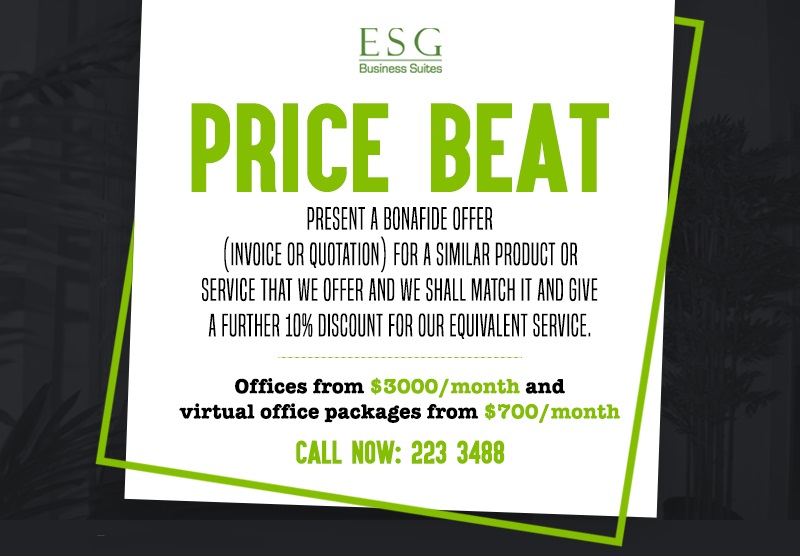 esg business suite Price Beat offer for serviced office space and meeting room booking